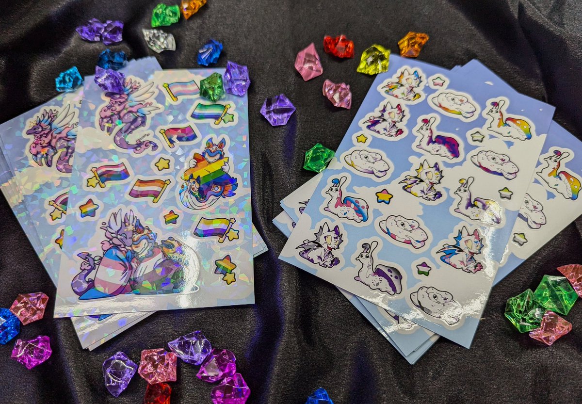 Wyverns Vault - Drop Date in Bio (@wyvernsvault) on Twitter photo We're excited to once again bring you artwork from <a href="/HypnosisWolf/">HypnosisWolf</a> and <a href="/BattyBombshell/">Bat</a> for our vinyl pride sticker sheets!
These will BOTH be going into all orders placed this Saturday 🥰
We'll also be bringing back our mollusc pride packs! ^^ We're excited to once again bring you artwork from <a href="/HypnosisWolf/">HypnosisWolf</a> and <a href="/BattyBombshell/">Bat</a> for our vinyl pride sticker sheets!
These will BOTH be going into all orders placed this Saturday 🥰
We'll also be bringing back our mollusc pride packs! ^^