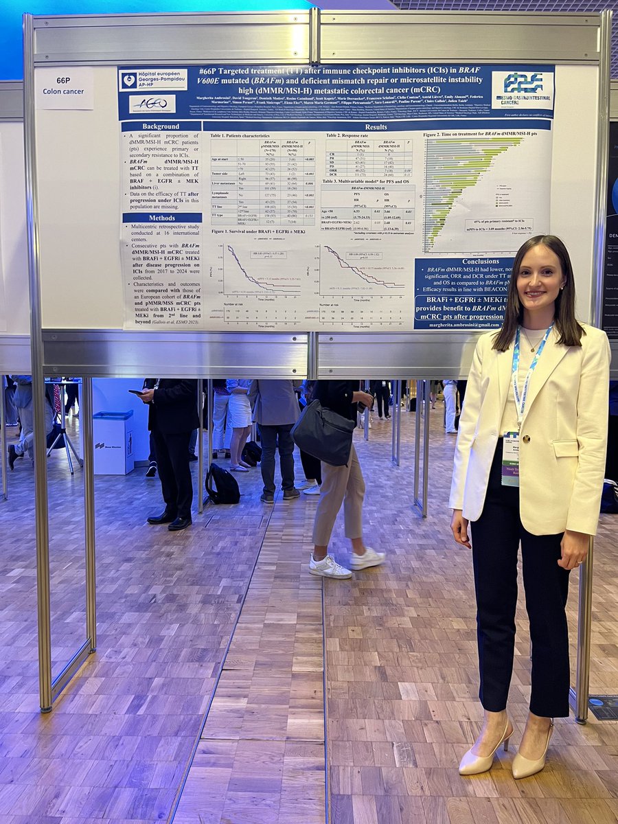 Margherita Ambrosini (@margheambro1) on Twitter photo First study assessing the activity and efficacy of BRAFi+EGFRi+/-MEKi in BRAFm dMMR/MSI-H #mCRC patients after progression to ICIs
❗️Come to have a look at our poster #66P in the foyer
Many thanks to <a href="/myESMO/">ESMO - Eur. Oncology</a> for having awarded me a Merit Travel Grant to attend #ESMOGI24 🙏🏻 First study assessing the activity and efficacy of BRAFi+EGFRi+/-MEKi in BRAFm dMMR/MSI-H #mCRC patients after progression to ICIs
❗️Come to have a look at our poster #66P in the foyer
Many thanks to <a href="/myESMO/">ESMO - Eur. Oncology</a> for having awarded me a Merit Travel Grant to attend #ESMOGI24 🙏🏻