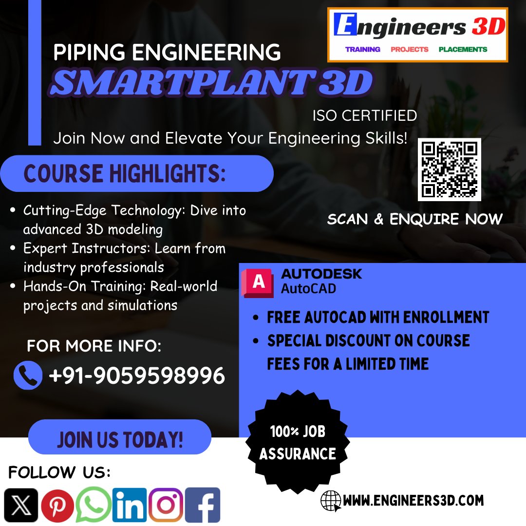 Engineers3d's tweet image. Discover the future of design with SmartPlant 3D! Revolutionize your projects with cutting-edge technology, seamless integration, and unparalleled efficiency. #SmartPlant3D #FutureOfDesign  #NextGenEngineering #GameChanger
For Enquiry click  the link - forms.gle/KwxRNtgnzqKeZq…