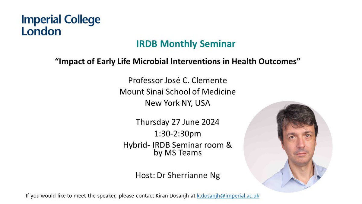 Thank you to @cleme_lab for visiting the Institute of Reproductive and Developmental Biology (IRDB) at Imperial College London today.

We really enjoyed your seminar on the
"Impact of Early Life Microbial Interventions in Health Outcomes" and all the discussions that followed.