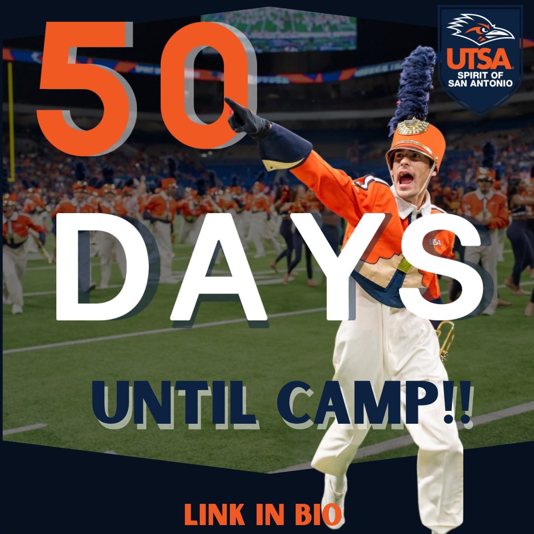 50 days until summer band!!

If you haven’t registered, there is still time. Visit UTSABands.org (link in bio) to find our how. See you in 50 days at summer band in August!

#SOSA #BirdsUp #UTSA