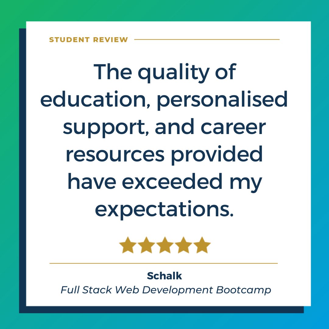 HypDev's tweet image. ⭐⭐⭐⭐⭐
High-fives all around.
A five-star review lights up our day. Ready to embark on your coding journey with our Web Development Bootcamp? Join the league of achievers today. bit.ly/4czP7h1 #WebDevelopmentBootcamp