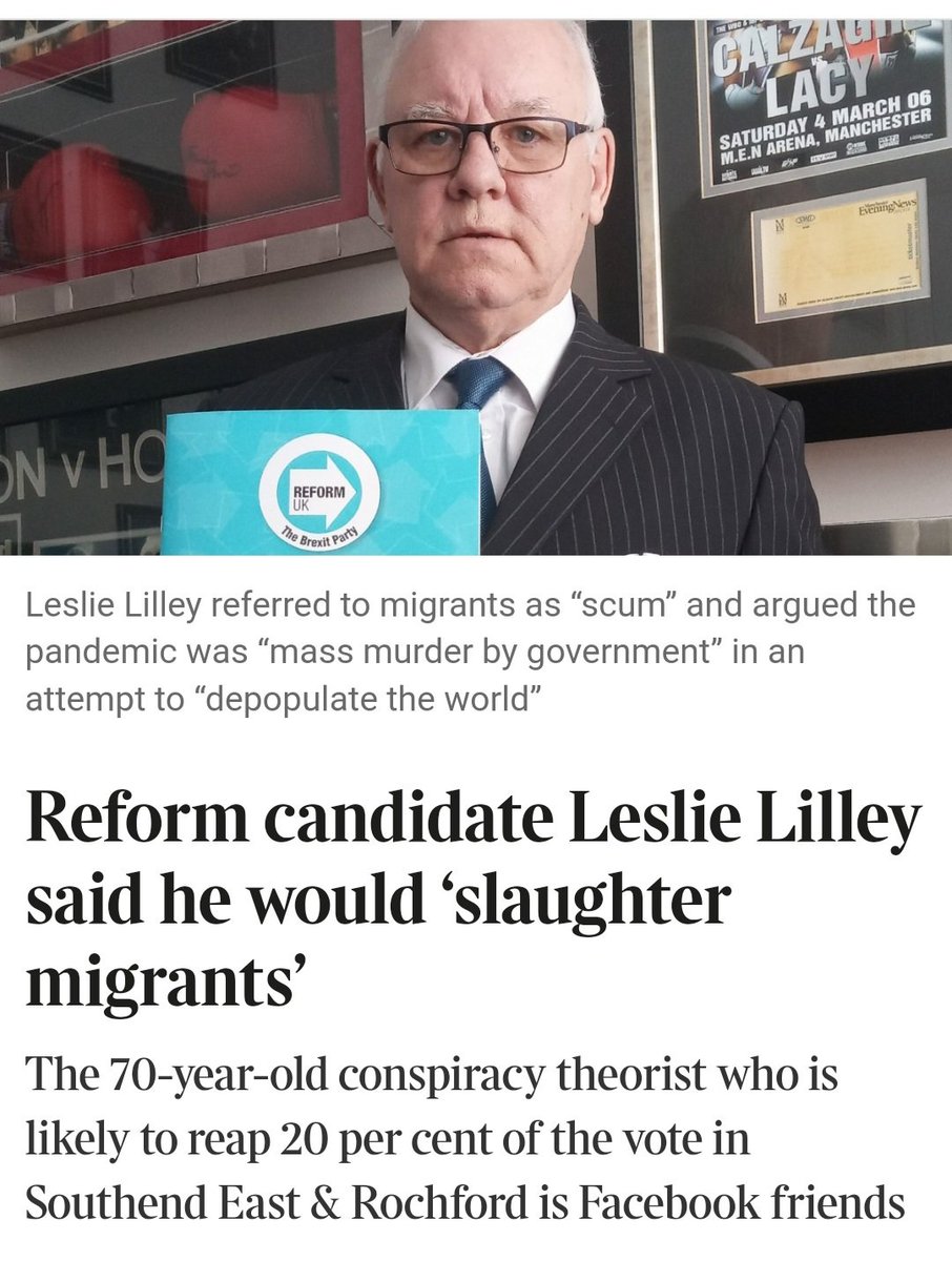 Otto_English's tweet image. So @Nigel_Farage has decided to simply ignore this.

Leslie Lilley remains a Reform party candidate and no action has been taken.

Reform are happy to have a man in their ranks who says:

He would "slaughter migrants then have their family taken out"

Please don't let this pass.