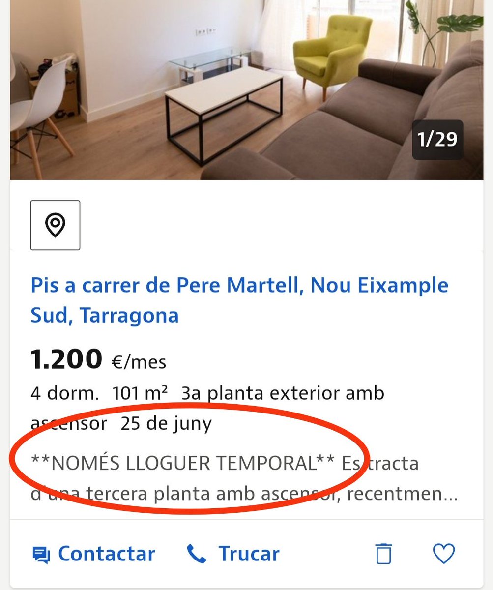 Gràcies, <a href="/PSCTarragona/">PSC Tarragona/♥️</a>, per haver aconseguit que llogar un pis a Tarragona s'hagi convertit en una utopia (això és una petita mostra d'uns quants anuncis que apareixen seguits a Idealista).

Per sort, la ràbia creix dia a dia i estic segura que sabrem canalitzar-la com cal 🔥