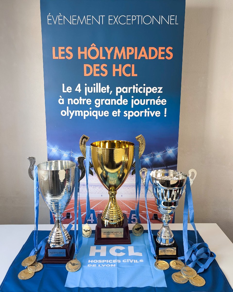CHUdeLyon's tweet photo. Le 4 juillet, les HCL organisent un événement sportif réservé à la #TeamHCL : les HÔLYMPIADES 🏆

Au programme : 7 épreuves sportives, des initiations, des ateliers et une grande remise de médailles.

https://t.co/VOh0uJaBmf https://t.co/8dU4XZR35m