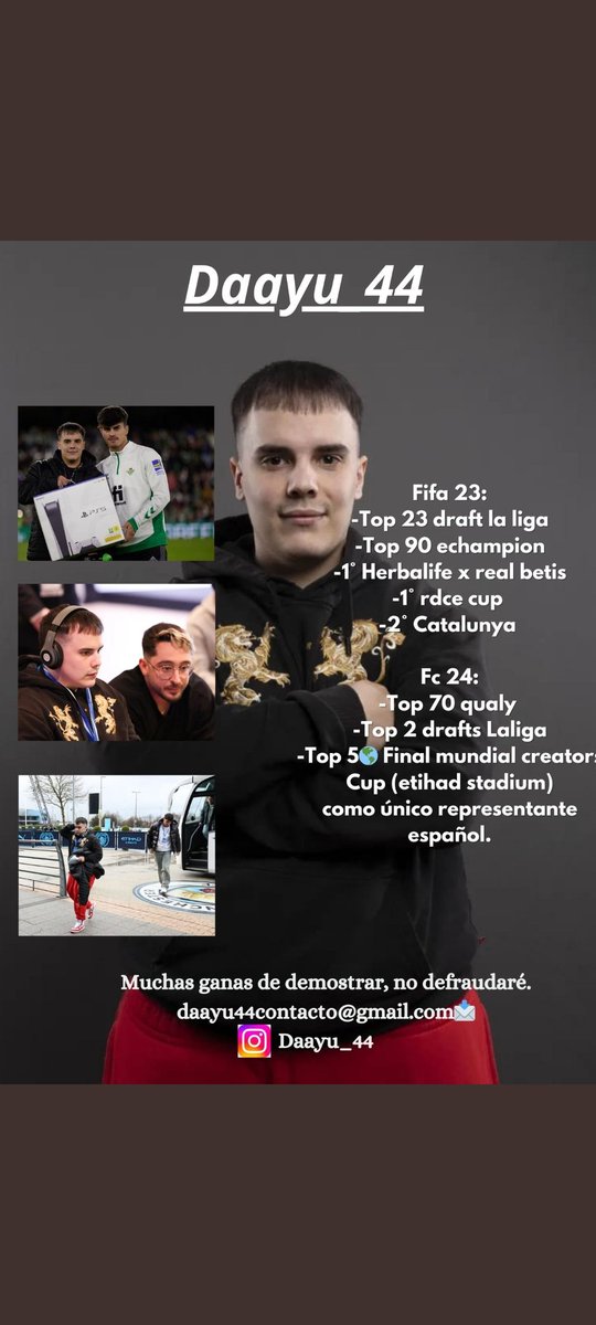 Busco equipo para representar tanto nacional como internacionalmente. Alguien que haga justicia y que me dé una oportunidad, no se va a arrepentir. 
Necesito que todos los que me apoyasteis en enero me ayudéis ahora , os necesito a todos.
Muchas gracias ❤️