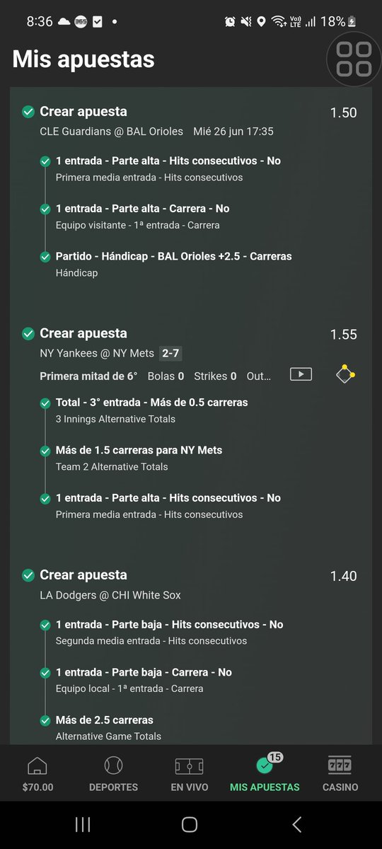 MarioGo41331845's tweet photo. @GallitoVip Yo ni se de la mlb pero esto me a estado resultando verde solo que combino con fútbol y es donde pierdo pero si alguien le interesa ese tipo de jugadas es buena opción y para la 3er entrada 5 se da fácil https://t.co/Zo3nTqZx09