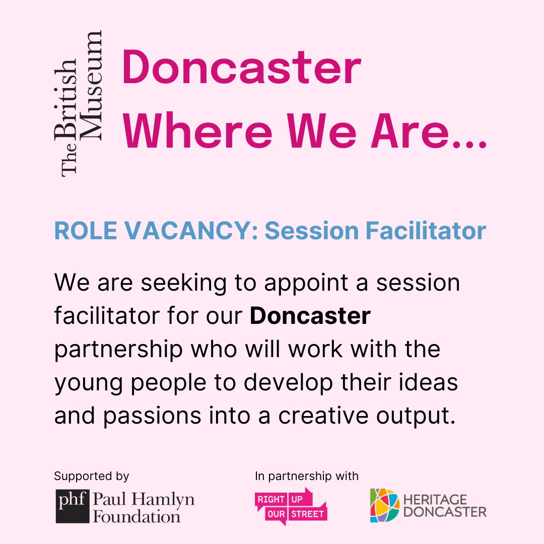 JOB VACANCY ALERT 🎉
 WHERE WE ARE… Doncaster - Session Facilitator
 👉 Application deadline 5:00pm on 22 July 2024. <a href="/britishmuseum/">British Museum</a> @rightuprstreet @danumglam
Find out how to apply by visiting our website or following the link in the bio. rightupourstreet.org.uk/where-we-are <a href="/phf_uk/">Paul Hamlyn Foundation</a>