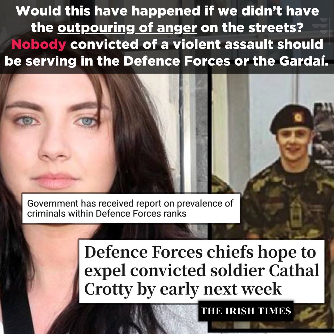 paulmurphy_TD's tweet image. Does anyone believe that he would have been expelled if we didn’t have the outpouring of anger on the streets over the last week? 

Nobody convicted of a violent assault should be serving in the Defence Forces or the Gardaí.