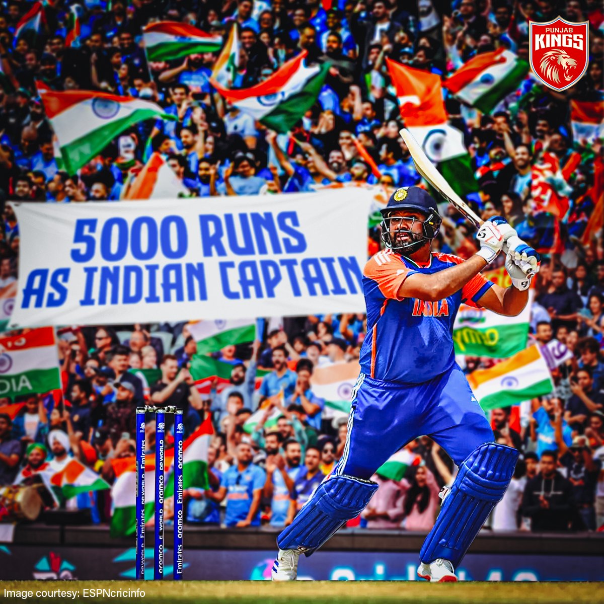 Punjab Kings poster for captain Rohit Sharma completing 5,000 runs. Hitman #T20WorldCup  #INDvsENG2024