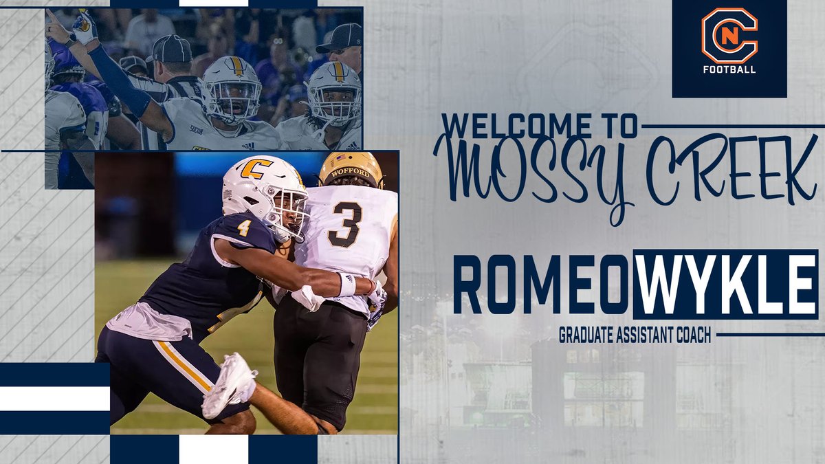 Carson-Newman Athletics (@cn_eagles) on Twitter photo Please welcome two new graduate assistant coaches to the banks of Mossy Creek for @coachaingram's staff.
Former ETSU o-lineman <a href="/CoachRiley68/">Jackson Riley</a> โ
Former UTC DB @romeo_wykle โ
๐ cneagles.com/x/gvlw2
<a href="/cnfootball/">Carson-Newman Football</a> x #TalonsUp Please welcome two new graduate assistant coaches to the banks of Mossy Creek for @coachaingram's staff.
Former ETSU o-lineman <a href="/CoachRiley68/">Jackson Riley</a> โ
Former UTC DB @romeo_wykle โ
๐ cneagles.com/x/gvlw2
<a href="/cnfootball/">Carson-Newman Football</a> x #TalonsUp
