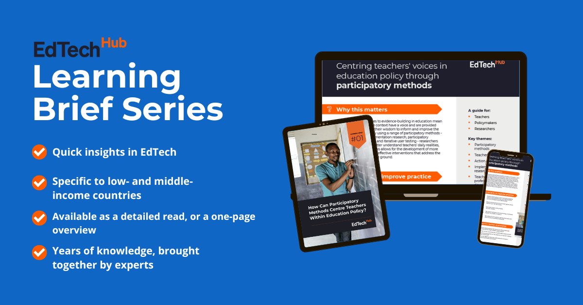 GlobalEdTechHub's tweet photo. Get ready for a game-changing series from @GlobalEdTechHub! Our #LearningBrief series is here & designed to empower decision-makers in lower-resourced countries. Dive into practical resources that tackle key technical questions in #EdTech. Don't miss out: https://t.co/bUHCZSbcgn https://t.co/p9krHnihpK