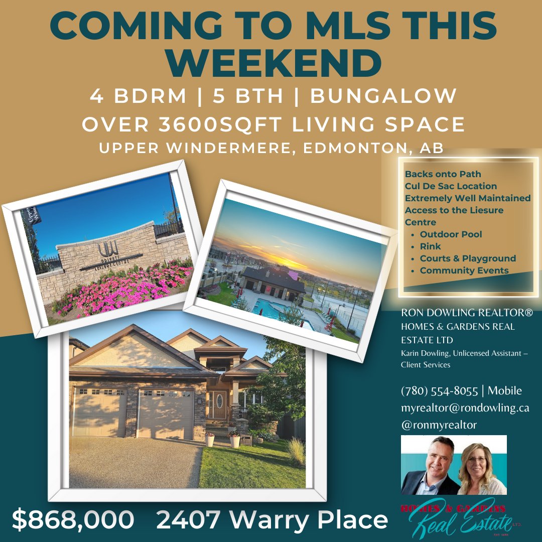 wizwad's tweet photo. Beautiful executive Bungalow in Upper Windermere, Edmonton AB, about to hit MLS.

2 beds on main, 2 beds below &amp; enough bathrooms for everyone! Downstairs, teens will relish their own domain!

Move in &amp; have nothing else to do but enjoy!

#Bungalow #yeg #alberta #ronmyrealtor https://t.co/wvpeZIbkyL