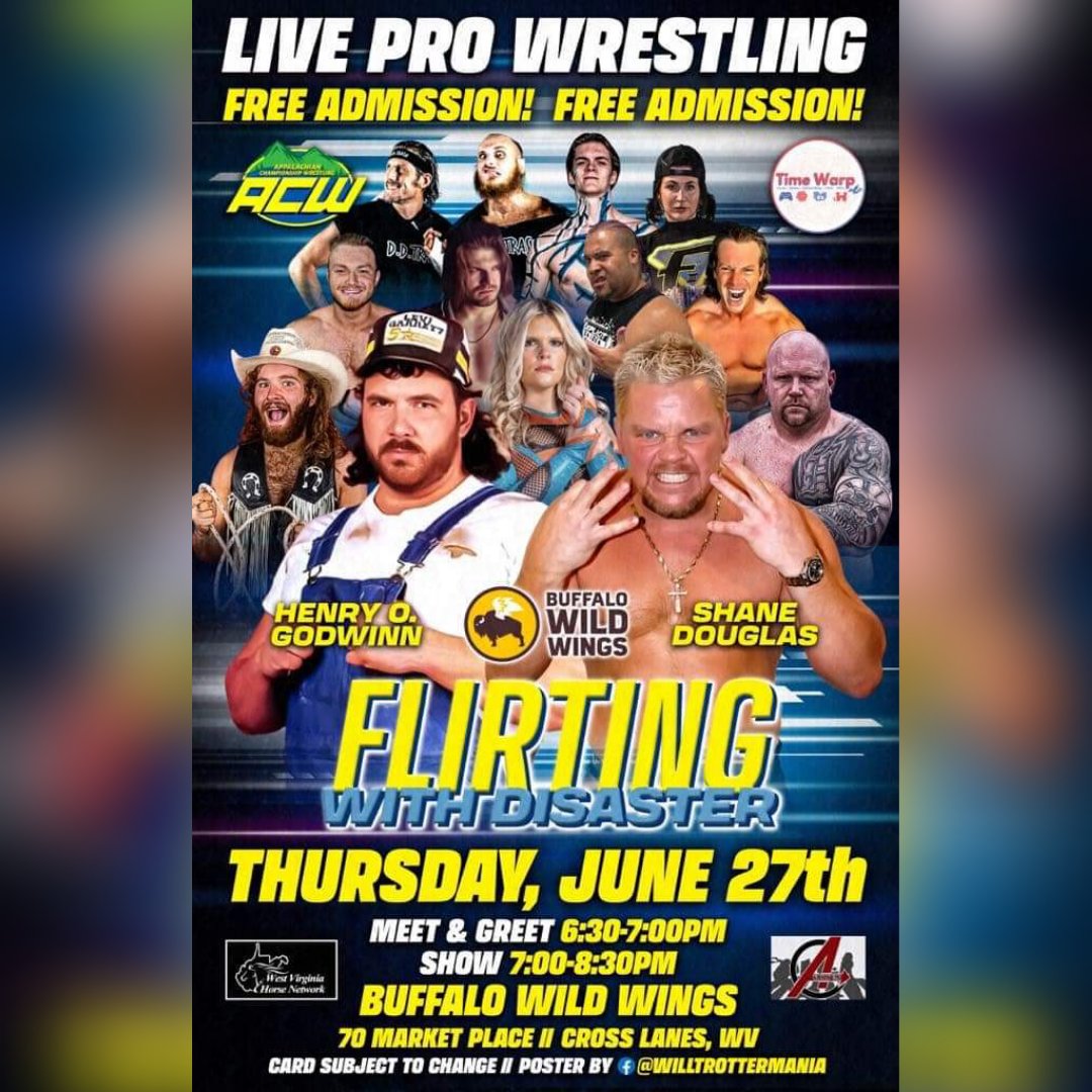I'll ask again
Do you like wings?
Do you like alcohol?
Do you like professional wrestling?
Well you just happen to be in luck
Tonight in Cross Lanes, WV 
Come turn up with me
Meet a few Wrestling Legends 
And you already know the vibes 🪬
#RunUpGetDoneUp 
#BlackDragonKlick
#ACW