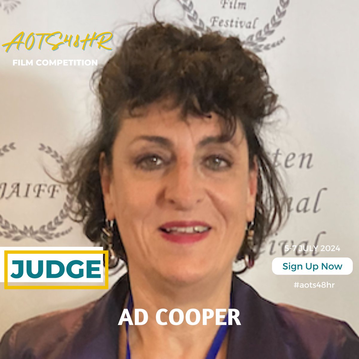 Introducing our Judges for the #aots48hr Film Competition (5-7 July). 
<a href="/AliceDCooper/">Alice D Cooper</a> returns. An award-winning writer and director who’s created a long slate of short films, plays, &amp; radio dramas. She teaches on the MA Screenwriting programme at London College of Communication.