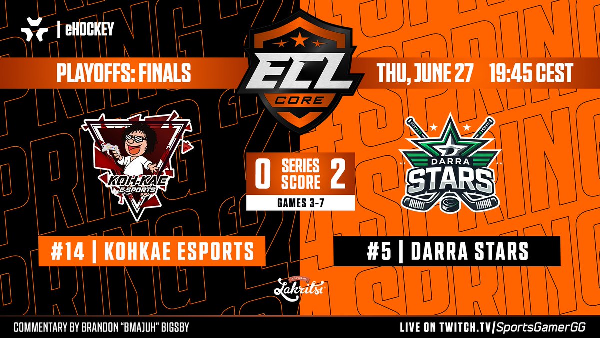 SportsGamerGG's tweet photo. We are live with the #ECL24Spring Core Finals between KohKae Esports and Darra Stars - tune in now!
📺 https://t.co/5u1sUfqSTS
🎙️@bMaJuH
#KouvolanLakritsi #eHockey #NHL24 #esports https://t.co/gIO62Weqyg