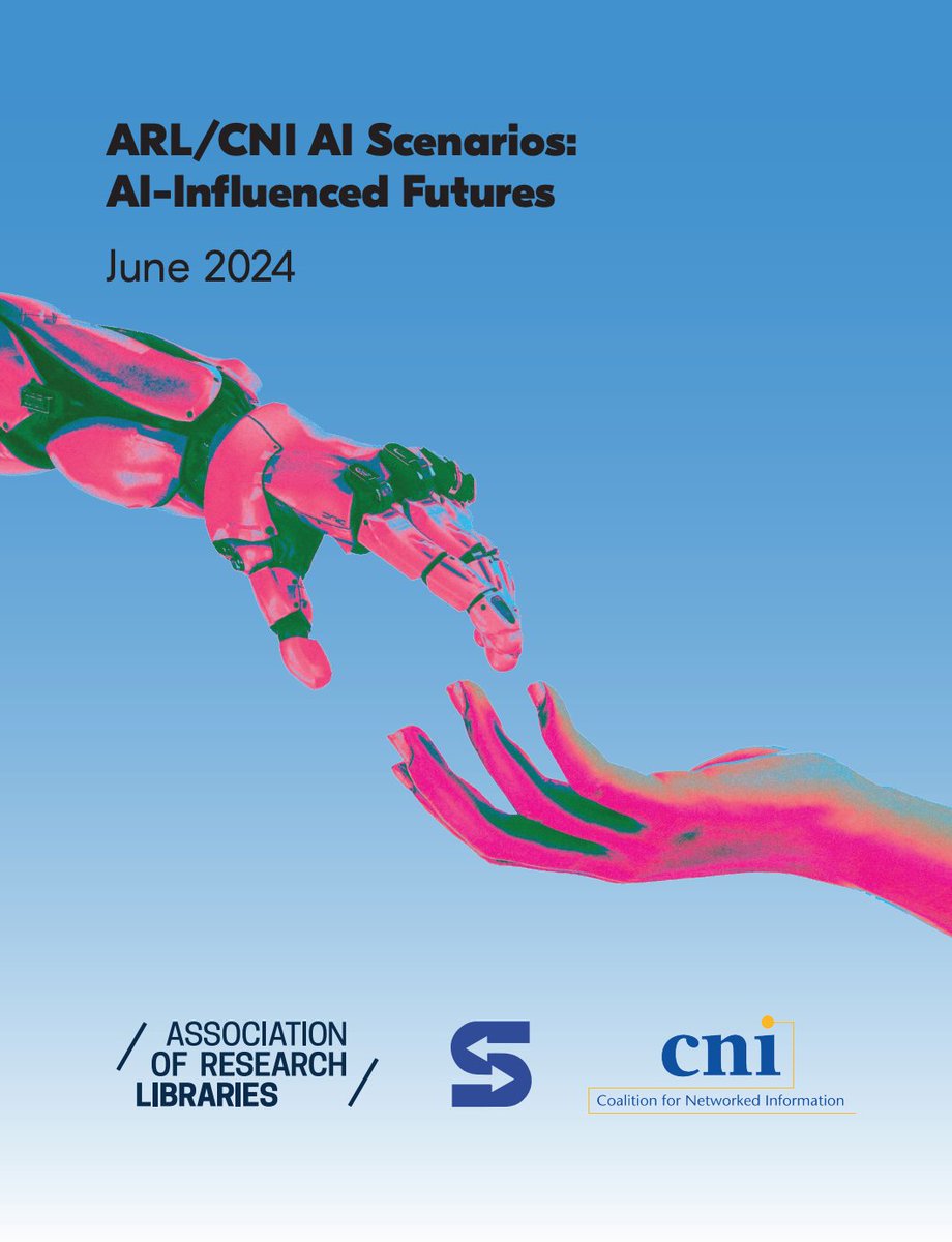 Just released: The <a href="/ARLnews/">Association of Research Libraries</a> and CNI's Deluxe Edition of the ARL/CNI #AI Scenarios: AI-Influenced Futures, including:
-The Final Scenario Set
-The Strategic Context Report
-The Provocateur Interview Report

Learn more at: doi.org/10.29242/repor…