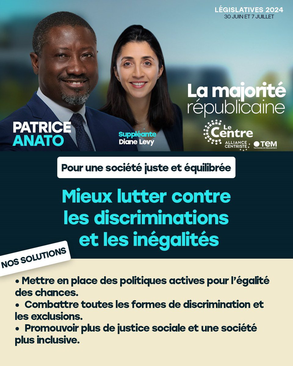 Chaque citoyen mérite de vivre dans une société où règnent l’égalité et la justice. 
Je m’engage avec Diane Lévy ma suppléante, à lutter contre les discriminations et les inégalités en mettant en place des politiques actives pour promouvoir l’égalité.