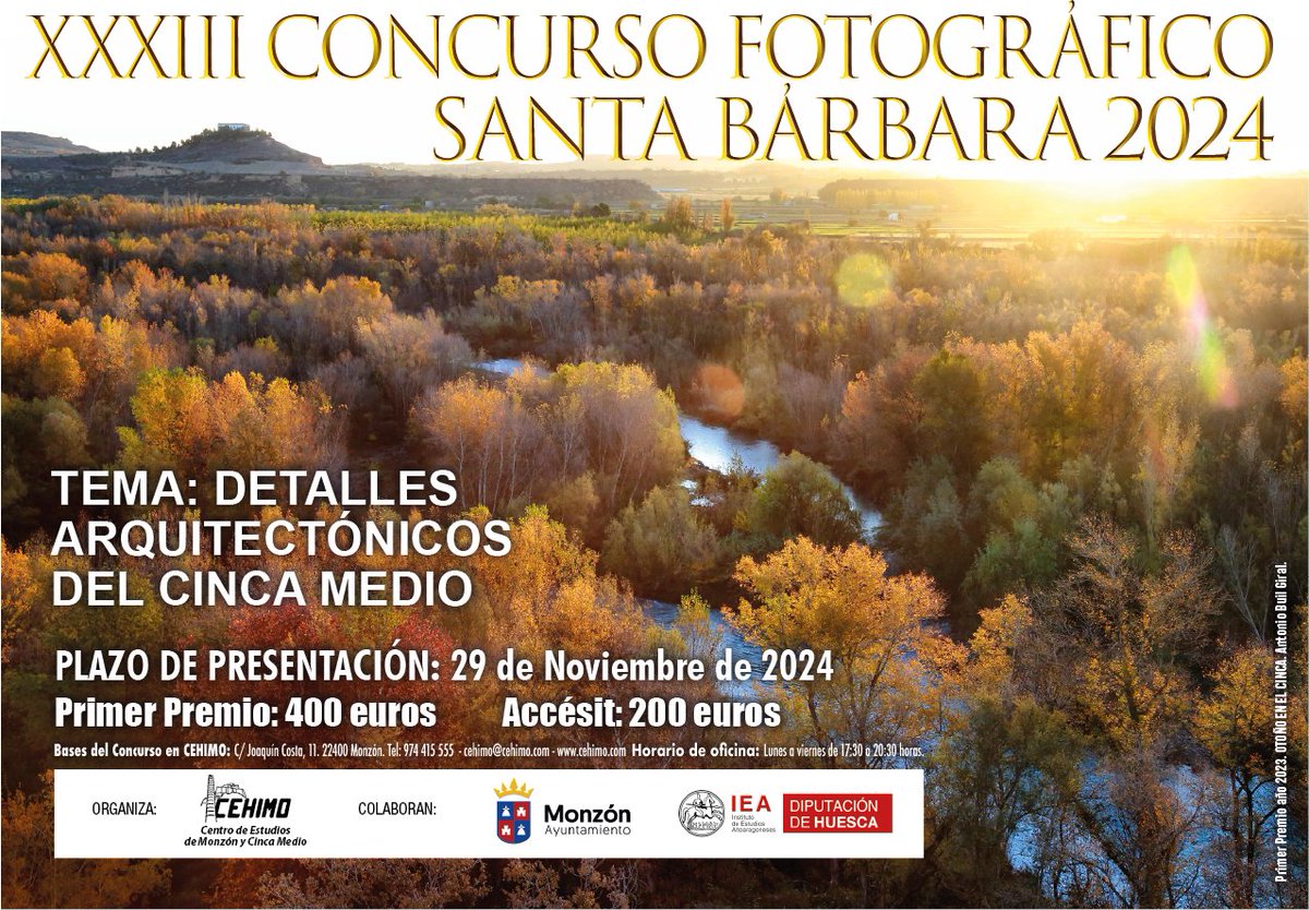 cehimo's tweet photo. XXXIII Concurso Fotográfico Santa Bárbara. Tema "DETALLES ARQUITECTÓNICOS DEL CINCA MEDIO" (puertas, ventanas, rejas, balcones, picaportes,...). Plazo de presentación hasta el 29/11/2024. Patrocinado por @iea_huesca y @AytoMonzon #fotografía #Concursos2024 Bases en #CEHIMO https://t.co/PVT5ZxxjNS