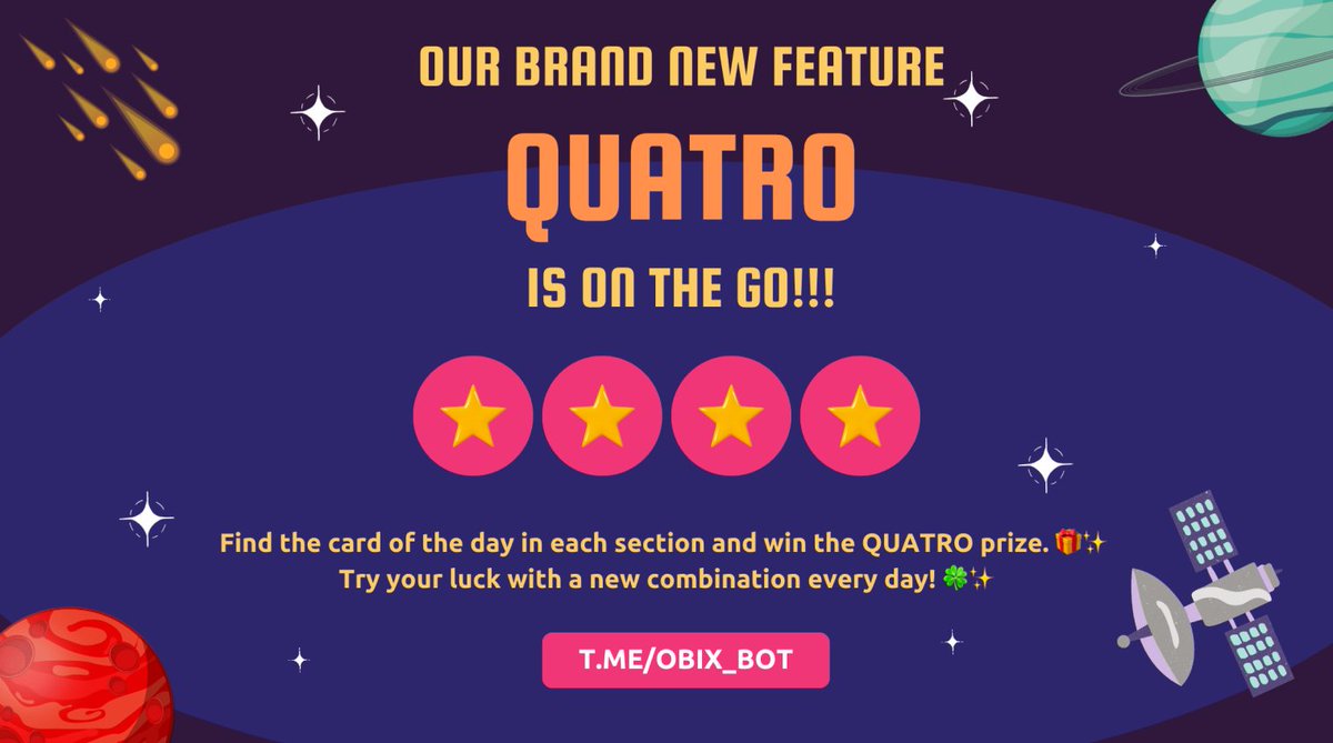 Our new feature, Quattro, is now live! 🚀 

Quattro has its own tab on the Earn page. 

If you can't see it, please reload the game by clicking the three-dot icon in the top right corner. 🔄✨

Important note: Don't forget you have 4 guesses in each section! 🃏✨