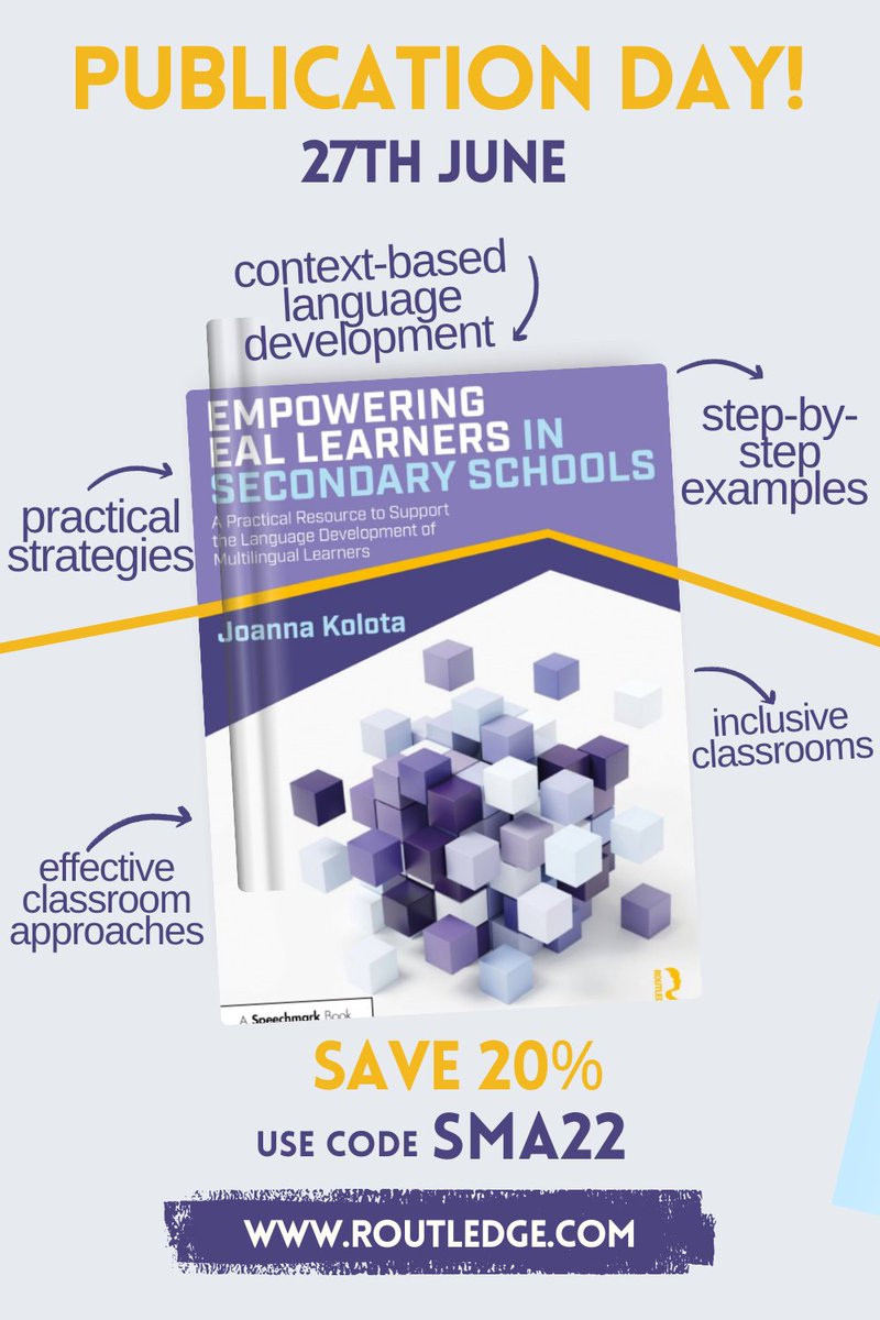 🟪🎉Excited to announce that my book Empowering EAL Learners in Secondary Schools is out today!🟪🎉

I hope it becomes a valuable tool for teachers. 

Still can't believe this dream has come true!

#edutwitter #multilingual #EAL #publicationday
