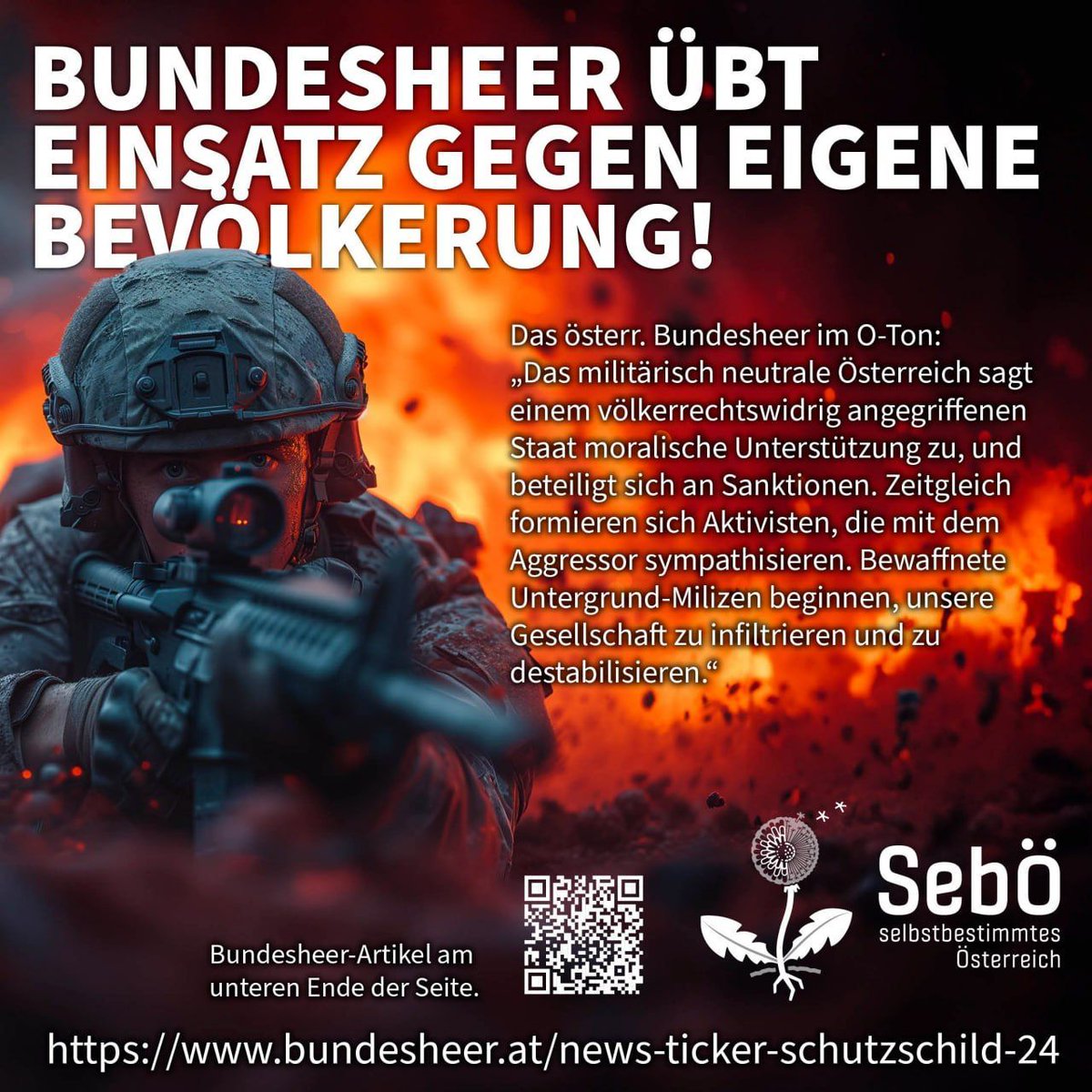 Seboe_Partei's tweet image. Gefährliche Anzeichen für ein Abrutschen in ein NATO-Kriegsregime

Vom 10.-21.6 fand in Ö unter dem Namen „Schutzschild 24“ die größten Manöver seit vielen Jahren statt. An die 7.500 Soldaten nahmen daran teil.  Thema:Niederschlagung des inneren Feindes.

 buff.ly/4cFPNBs