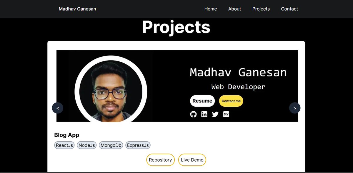 MadhavGanesan's tweet image. Post 2️⃣

Completed my portfolio finally...
🌟Carousel display
🌟In-page navigation
🌟Mobile optimization

link: rb.gy/8kee92

👇Suggestions for improvement are welcome! #buildinginpublic #webdev #MadProjects