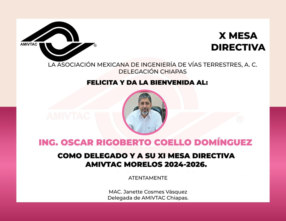 AMIVTAC_Chiapas's tweet image. Felicitamos al Ing. Oscar Rigoberto Coello Domínguez  por su elección como nuevo delegado de Amivtac Morelos.
Su experiencia y dedicación fortalecerán nuestras vías terrestres y que continúe el trabajo en favor de nuestro gremio.
#amivtacmorelos
