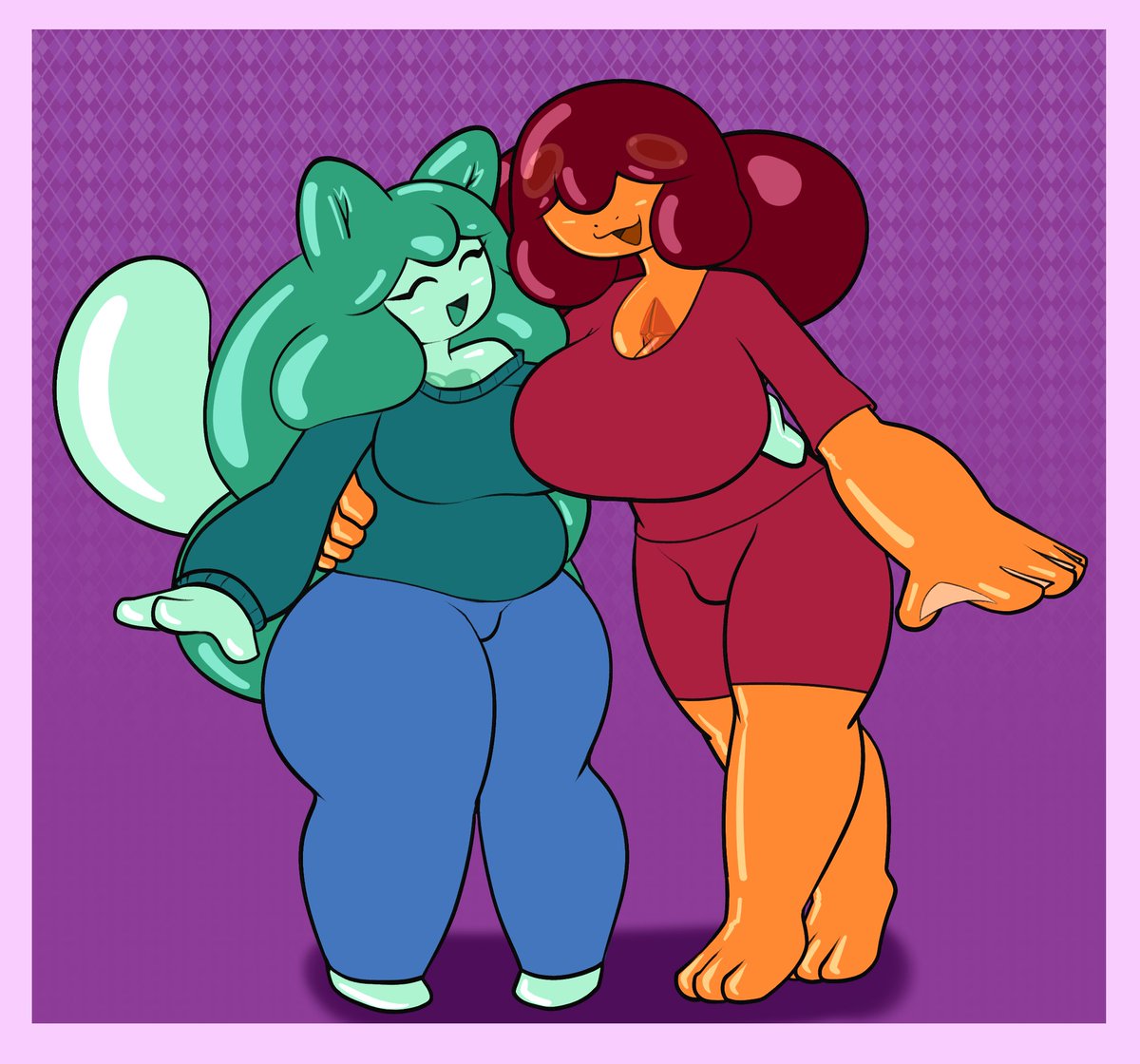 EmikoDraws's tweet photo. Flat color commish for @TheGamesofmax!
Minoa and Peggy, just a couple o' Jellakin friends hugging and enjoying each other's company! ^^ https://t.co/3vhN8TquSW