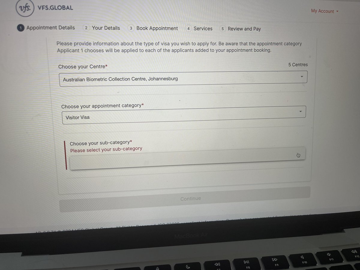 Miss_Raath's tweet photo. @VFSGlobal your South African site is not functioning… how must I select a sub category if there are none 🙈 https://t.co/CuPhU3B13S