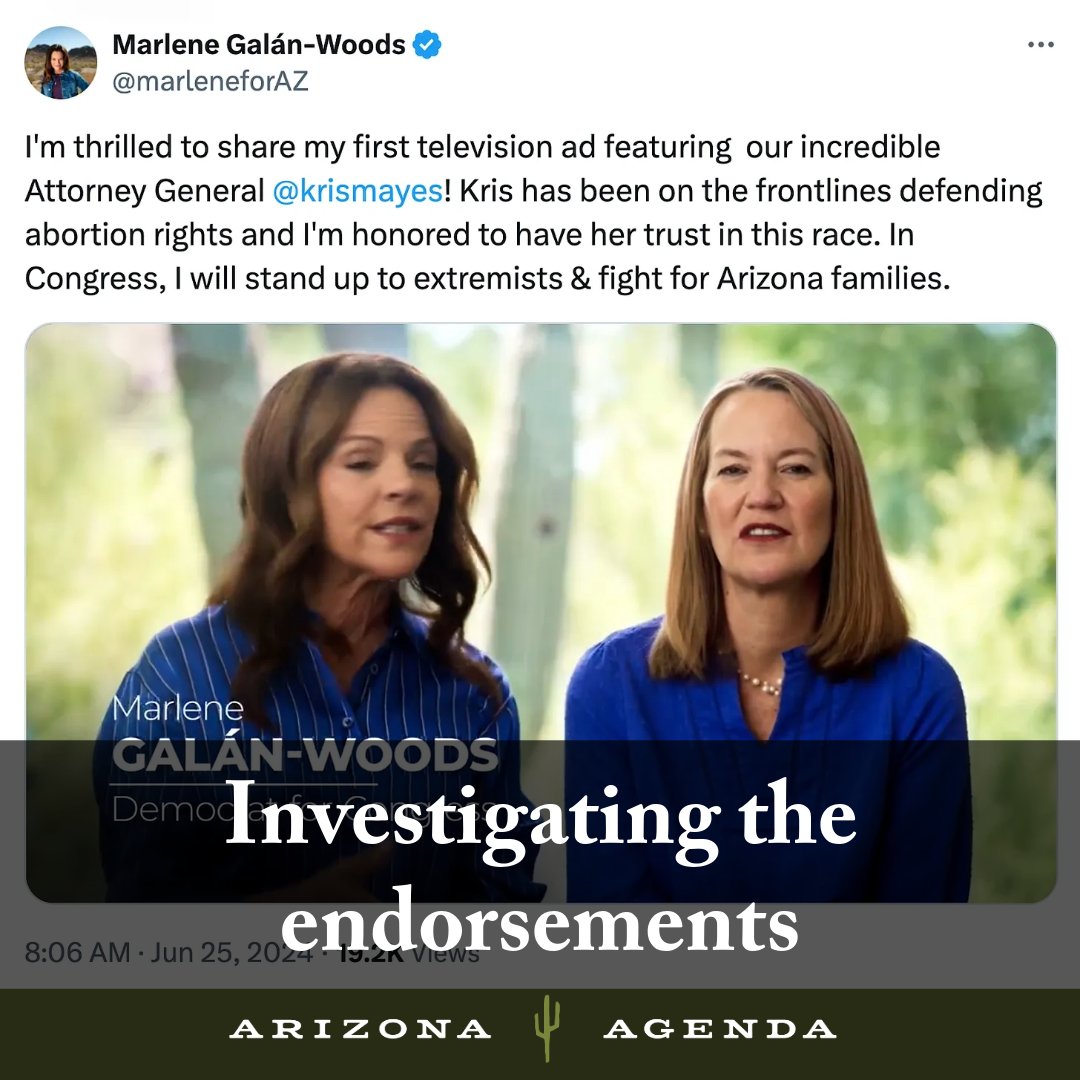 arizonaagenda's tweet image. Attorney General Kris Mayes endorsed two Democratic candidates this election cycle. 🗳️🔵

Both face allegations of illegal campaign activity that Mayes has been asked to investigate. ⚖️🔍

Link in bio 🔗

#AZPolitics #CampaignFinance