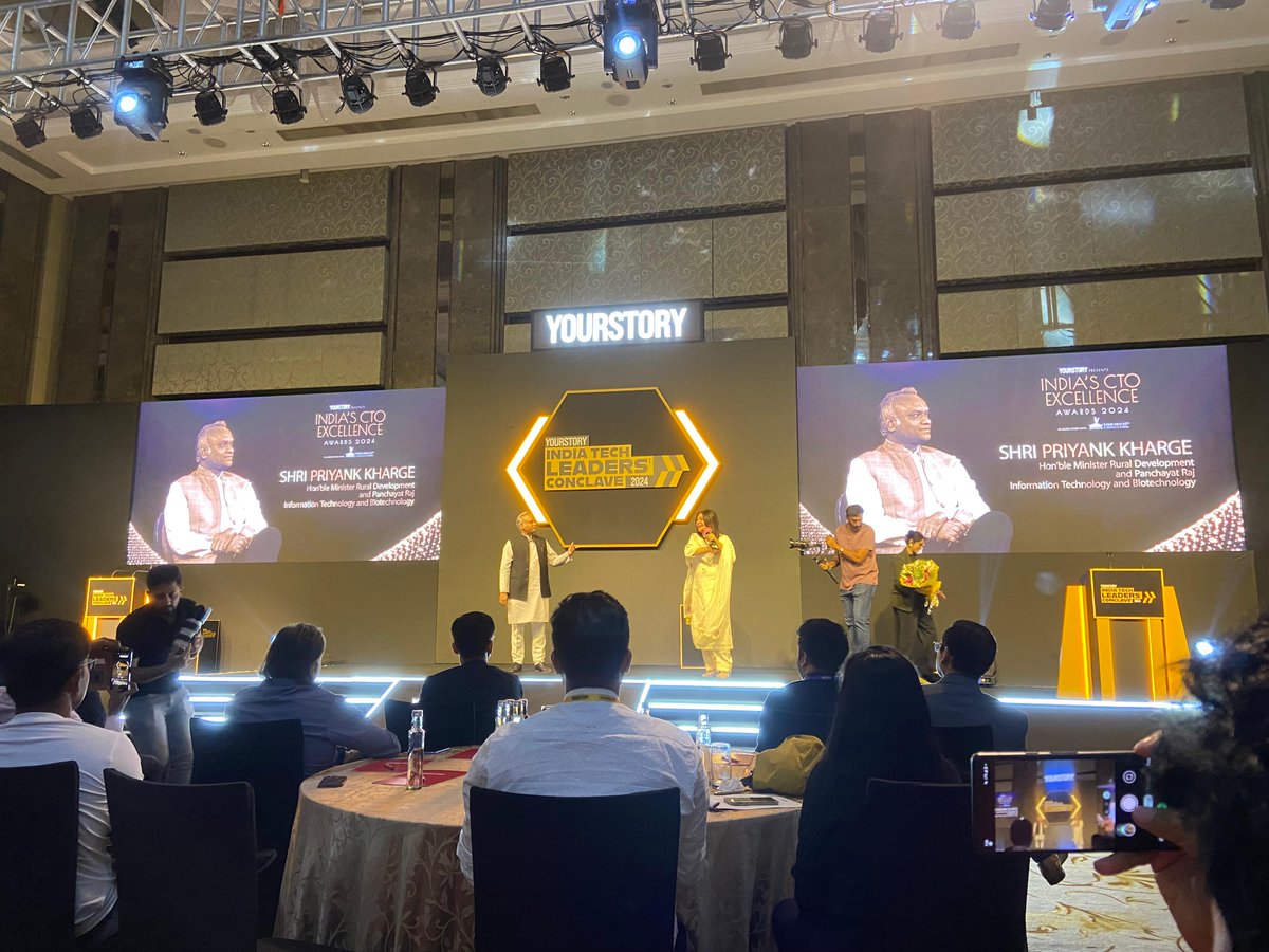 GauravKunal's tweet photo. Attending the CTO Excellence Awards organized by YourStory Media last week was an incredible experience! It's truly inspiring to see the real builders of the tech industry being recognized and awarded for their hard work and innovation. 

@SharmaShradha @PriyankKharge https://t.co/Tda2cxJdYQ