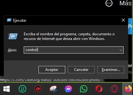 OkenArg's tweet photo. @GENERALnekoVT windows + r por si no tienes el panel de control a mano https://t.co/2i57976K0l