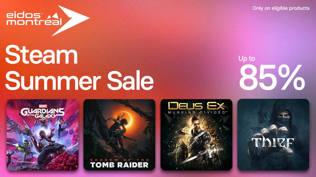 The Steam Summer Sale is on! Get up to 85% off on our games:

Marvel's Guardians of the Galaxy eidos.to/3zihLF7
Shadow of the Tomb Raider eidos.to/45HD7Ie
Deus Ex: Mankind Divided eidos.to/3zj4kVB
Thief eidos.to/3zmVh61