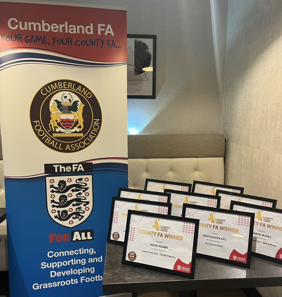CumberlandFA's tweet photo. 🏅👏⚽️ | We were honoured to spend some time with the 2023 Cumberland FA Grassroots Football Award Winners last night!
It was also fabulous to hear from our guest, England amputee International Thomas Atkinson.
#CumberlandFootball #GRFA23 #GrassrootsHeroes
#MoreInfoToFollow https://t.co/9B60PZi4AN