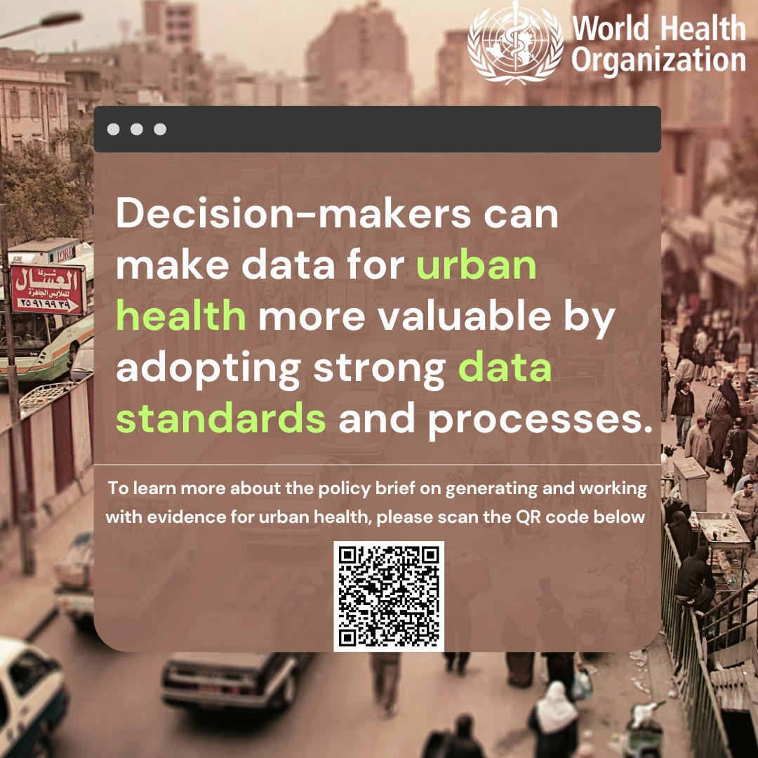 Unlock the power of data to transform urban health! 🌆 Dive into <a href="/WHO/">World Health Organization (WHO)</a>'s latest policy brief and discover how robust data standards can help better urban health! 

To learn more, please visit 
who.int/teams/social-d…

#UrbanHealth #DataStandards #HealthyCities #WHO