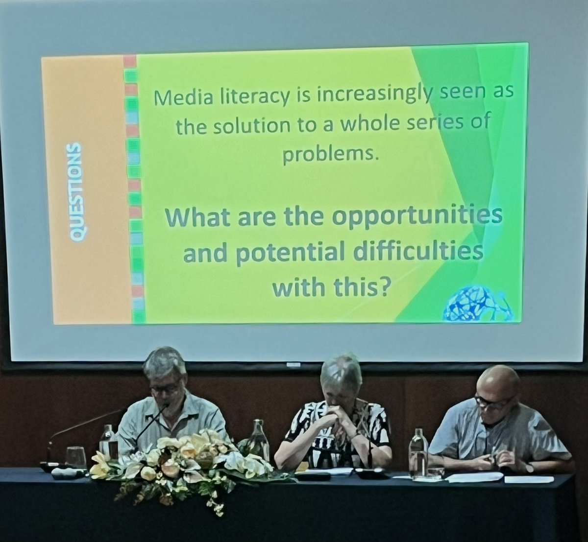Happening now! <a href="/IMLRSnews/">IMLRS</a> 5th Edition is ON! Keynote speakers address whether #medialiteracy is beyond a solutionism approach or not. <a href="/SallyReynolds/">Sally Reynolds</a> @ddbuckingham António Lopez