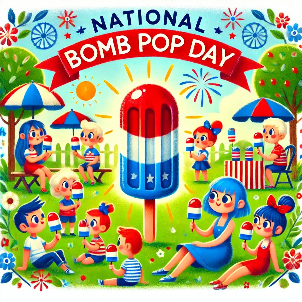 AironicObserver's tweet image. Happy National Bomb Pop Day!  Celebrate with the classic red, white, and blue popsicle that brings back the taste of summer. Perfect for cooling down on a warm day. What's your favorite Bomb Pop memory? #BombPopDay #SummerTreat #CoolOff