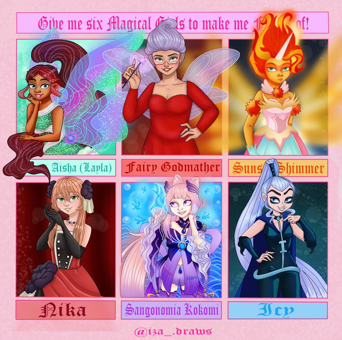iza_drawz's tweet photo. 🧚💗✨
#Magicalgirls #GenshinImpact #kokomi #winxclub #aisha #layla #icy #trix #shek #fairygodmother #equestriagirls #sunsetshimmer #nika #anime https://t.co/ga2RjU2c3U