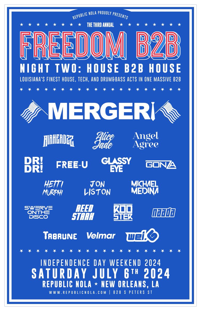 B2B DJS… B2B DAYS!? 🤯

THE THIRD ANNUAL "FREEDOM B2B" is BACK and we’re going BIGGER than ever! This year’s massive event featuring 40+ of our best locals will be TWO DAYS - Bass/Dubstep/Riddim on Friday 7.5 &amp; House/Techno/Drum &amp; Bass on Saturday 7.6! We’re getting to celebrate