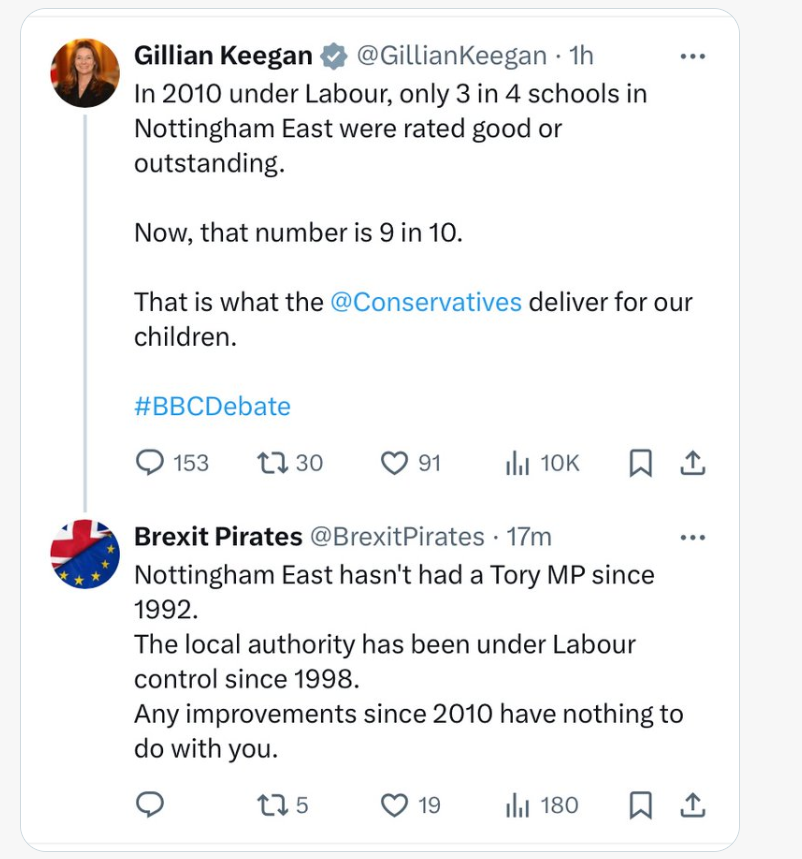 RTHindle's tweet photo. @GillianKeegan do you have the ability of actually tell the truth about anything at all or are you too far gone ? BTW did you manage to reattach your ass after having it handed to you in your post below, the one you have deleted ? #ToryGaslighting #ToryWipeout2024 #ToryLies https://t.co/8rw56pqz7u