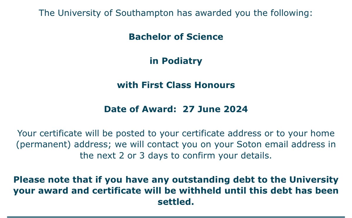 Sophie Bennett (@sophiebpodiatry) on Twitter photo Absolutely ecstatic to be graduating with a First in Podiatry from the University of Southampton. <a href="/HSciences/">Health Sciences, UoS</a> #podiatrist #graduate #podiatryisthefuture Absolutely ecstatic to be graduating with a First in Podiatry from the University of Southampton. <a href="/HSciences/">Health Sciences, UoS</a> #podiatrist #graduate #podiatryisthefuture