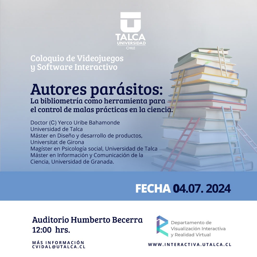 No te pierdas la charla "Autores Parásitos: bibliometría como herramienta para el control de malas prácticas en la ciencia" con el profesor Yerco Uribe Bahamonde. 🧠🔍

🗓️ 4 de julio 2024
⏰ 12:00 hrs
📍 Auditorio Humberto Becerra, Universidad de Talca, Talca

¡Te esperamos!