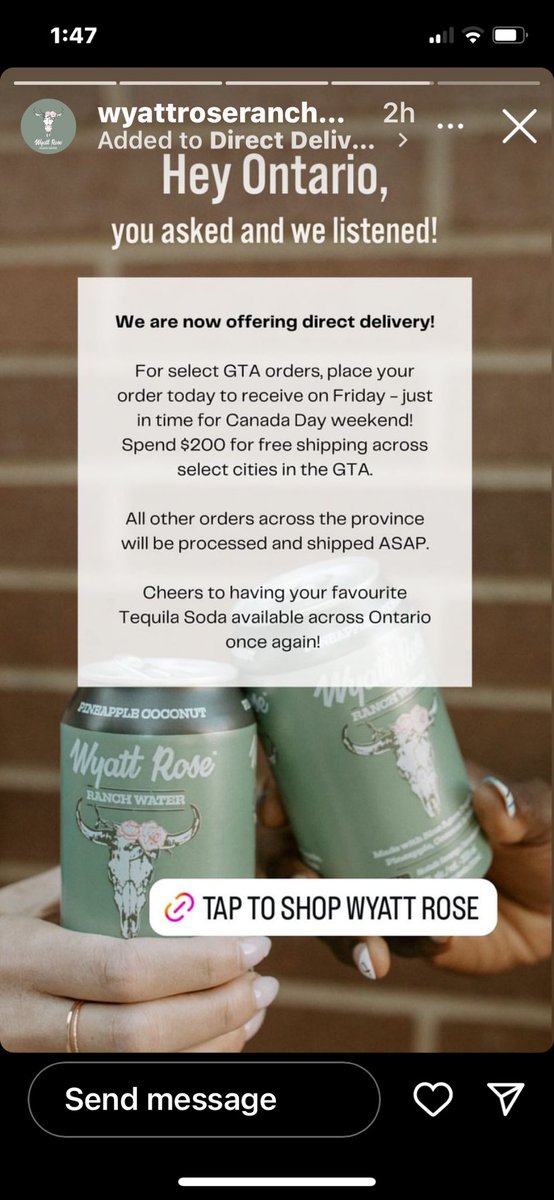 To all of my Toronto area friends we now offering home delivery of our #wyattrose Ranch water.  Go to georgianbayspiritco.com to order now!!