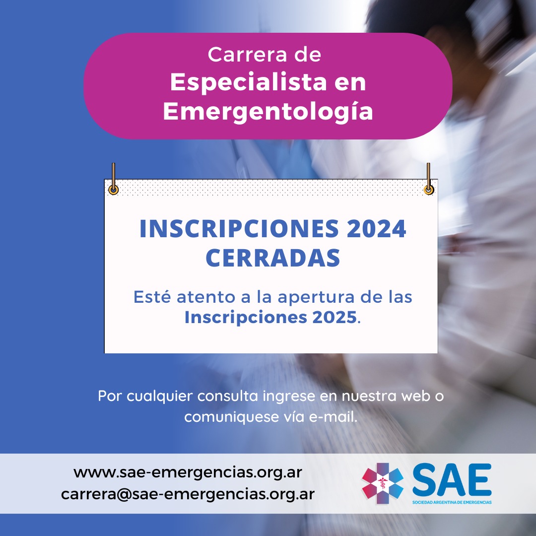 Les informamos que ya se encuentran cerradas las inscripciones 2024 al Curso/Carrera Especialista en Emergentología. Les agradecemos a todos por el interés.

Esté atento a nuestros medios de comunicación por la apertura de las inscripciones 2025.