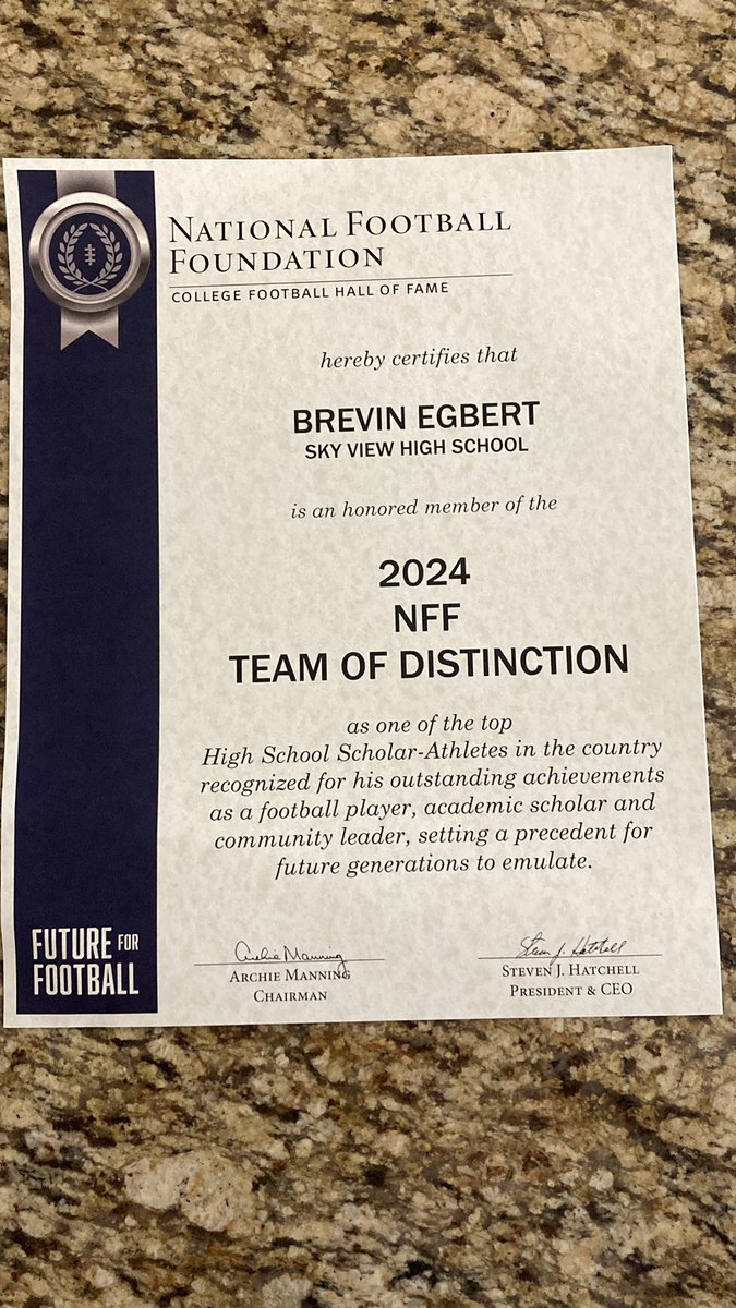 Brevin Egbert (@brevinegbert) on Twitter photo So grateful to be named to the 2024 <a href="/NFFNetwork/">National Football Foundation</a> Team of Distinction! 84 High School players around the nation received this designation, and I’m honored to have been named one. So grateful to be named to the 2024 <a href="/NFFNetwork/">National Football Foundation</a> Team of Distinction! 84 High School players around the nation received this designation, and I’m honored to have been named one.