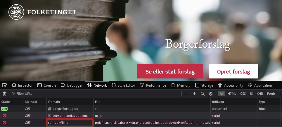 anderskusk's tweet photo. The https://t.co/a8aCvZyxKN supply chain attack is interesting. A chinese company buys a Github project(Polyfill Javascript) and the domain https://t.co/LBuhpBNzzp.  On the domain they replace the original javascript with a malicious one  that spawns popups/other unknown attacks https://t.co/G0ZcQdTj8v