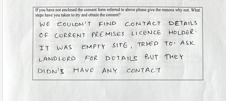 simoncalalot's tweet photo. @JosieProc @bartlebooth45 This is from the transfer of the premises licence from Tarifa to Dosa. Poor old Clint. If only he had a big sign close by telling people who he is. @drewsnx https://t.co/BcwmCh3NN2