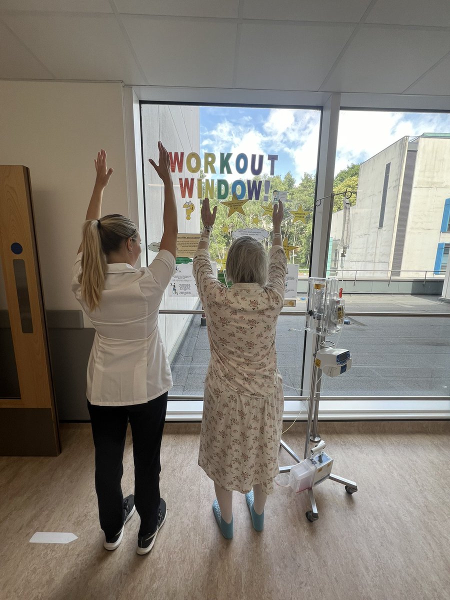 Prehab -> Rehab. Our workout window has been in use for some time now and we’re pleased to report that this simple but effective initiative has significantly improved levels of exercise in our post operative patient group. Permission gained to share photo.