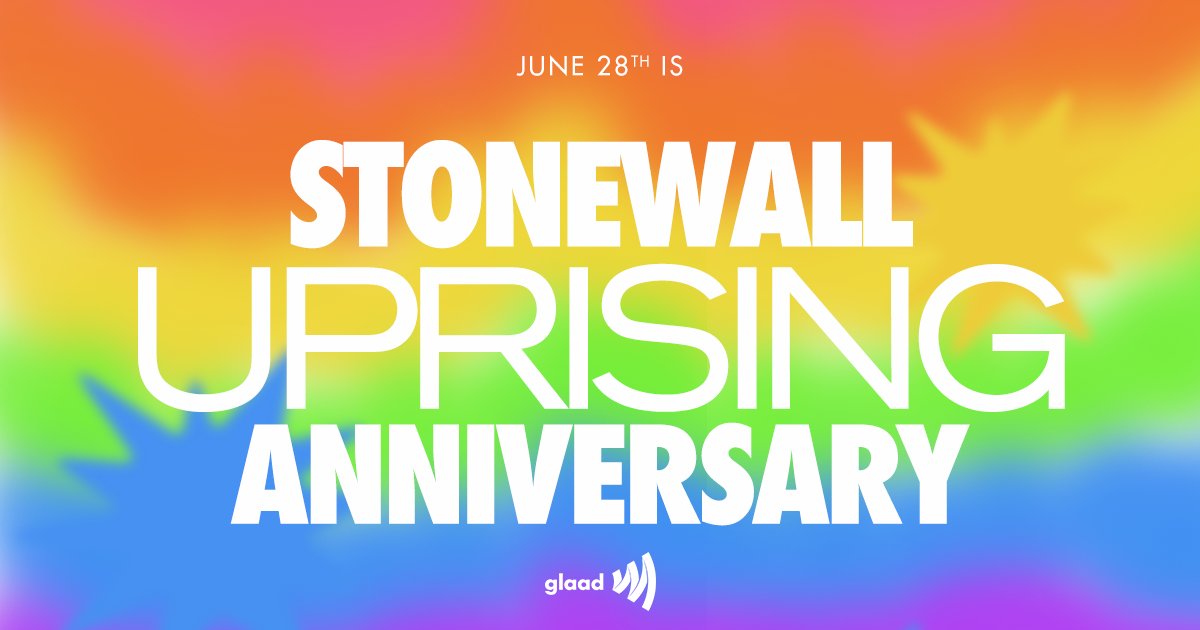 glaad's tweet image. Today is the 55th anniversary of the Stonewall Uprising, a pivotal moment in LGBTQ history. 🏳️‍🌈🏳️‍⚧️

We are grateful for those that resisted police attacks on June 28, 1969 led by queer and trans people of color.

Today, we continue the fight to advance LGBTQ rights.